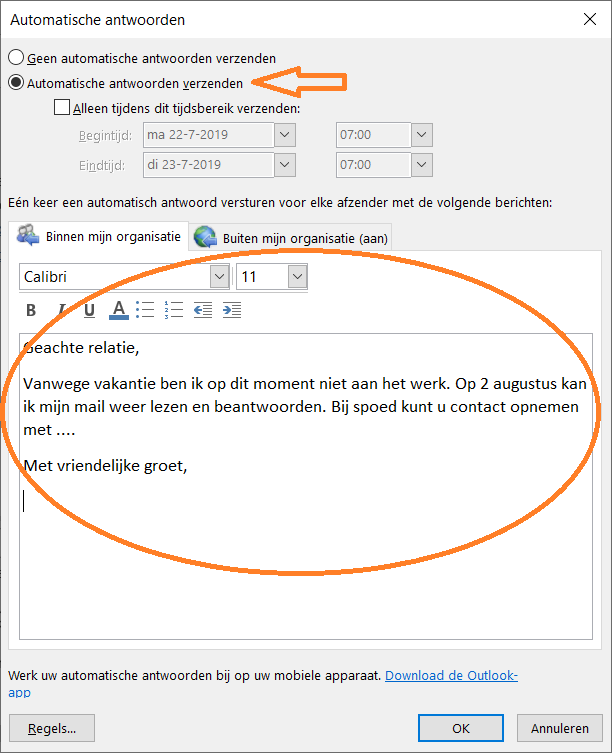 Tegenhanger Beknopt lichtgewicht Office 365 instellen van automatisch antwoord in Outlook desktop |  arjanlobbezoo.nl